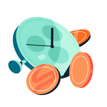 Stopwatch and coins.