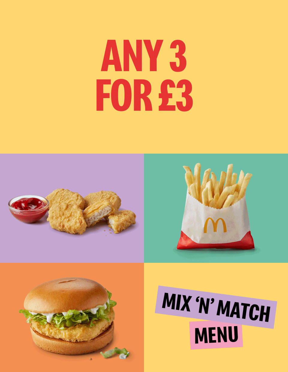 Any 3 for £3. Mix 'n' match menu