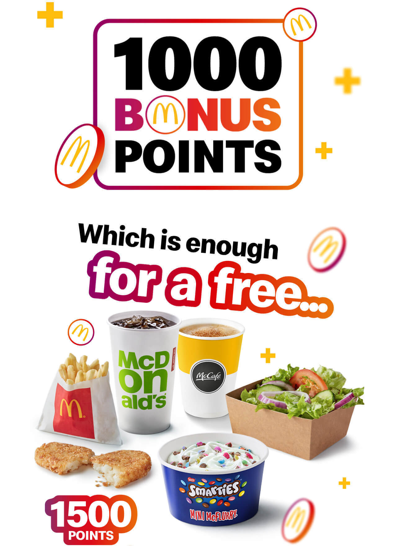 1000 bonus points, which is enough for a free Reward - 1500 points