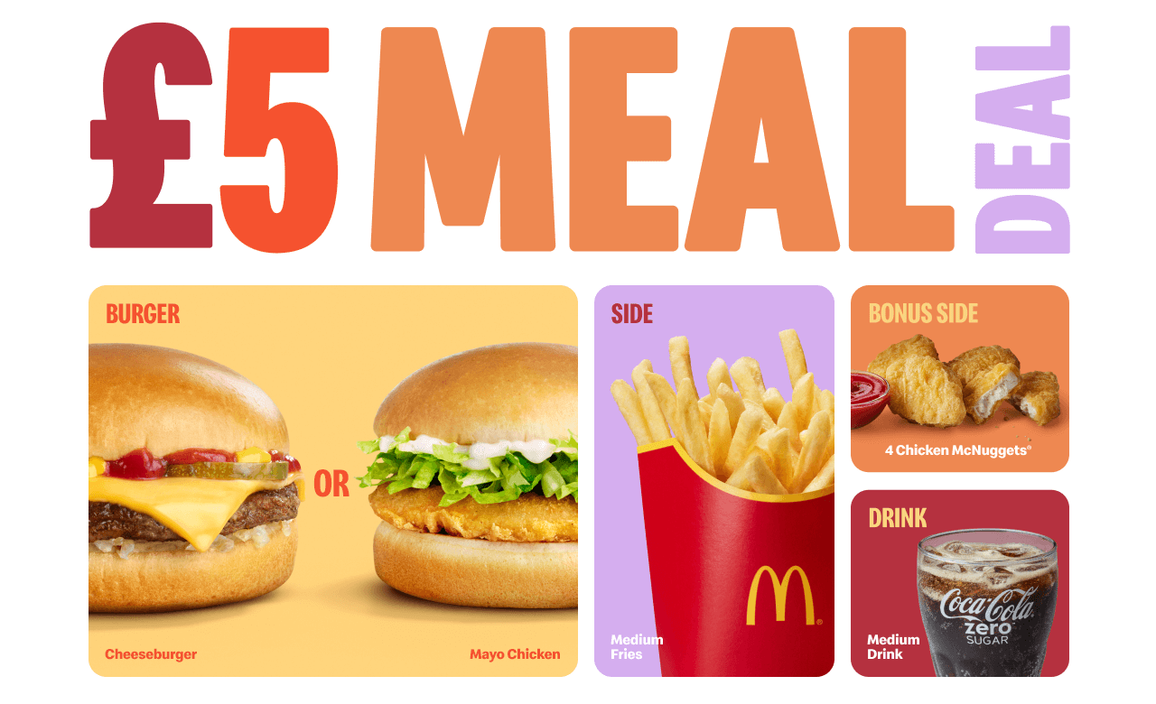 £5 Meal Deal | Burger, side, bonus side, drink