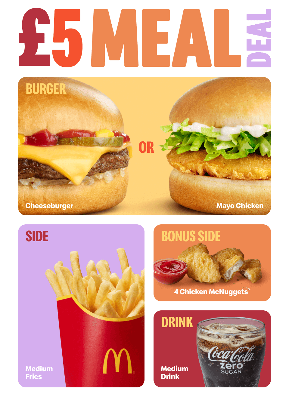 £5 Meal Deal | Burger, side, bonus side, drink
