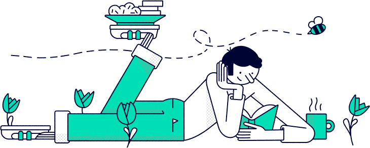 Illustration of someone reading a book on the floor