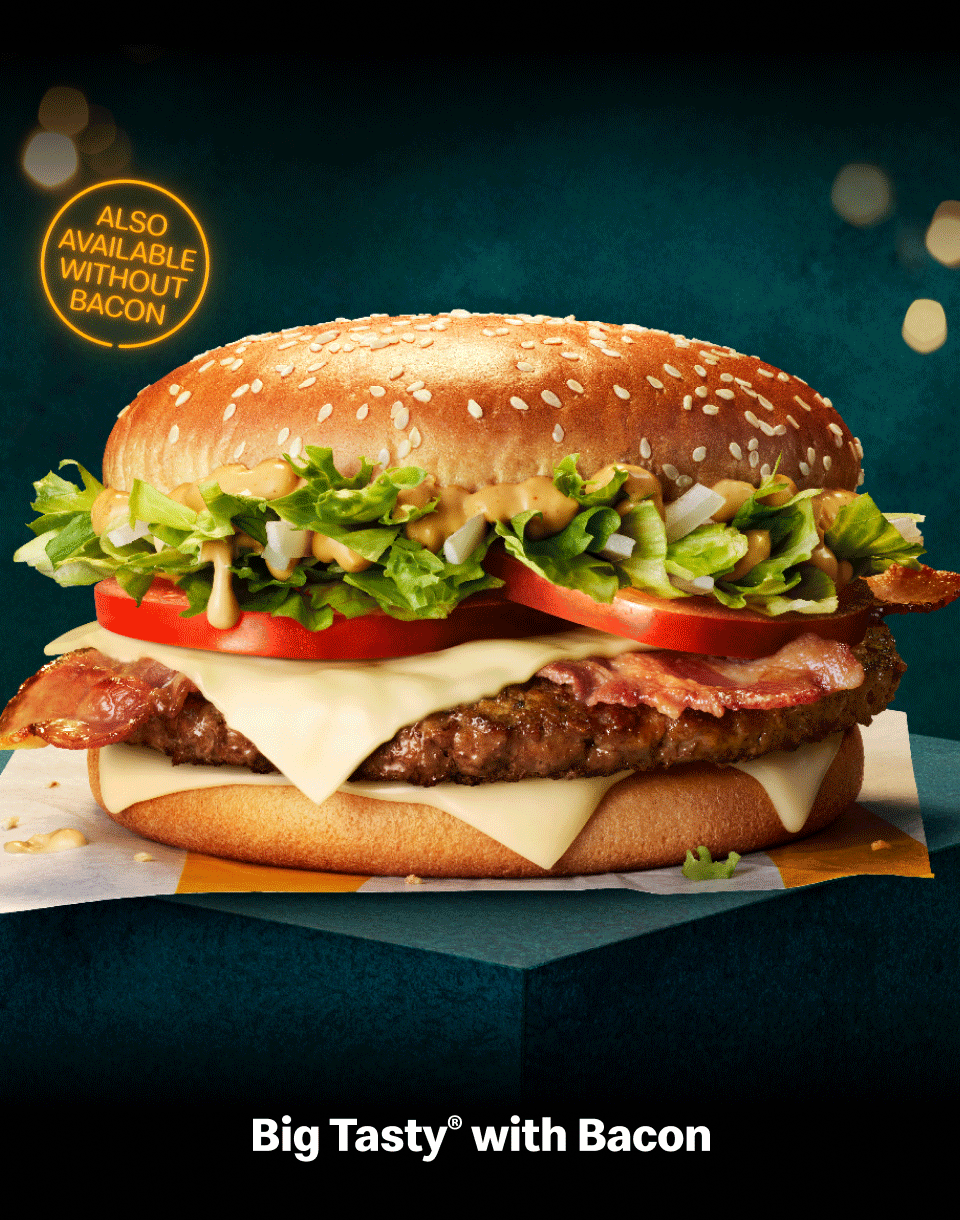Big Tasty® with Bacon - also available without bacon | New Cheesy McCrispy® | Cheese Melt Dippers