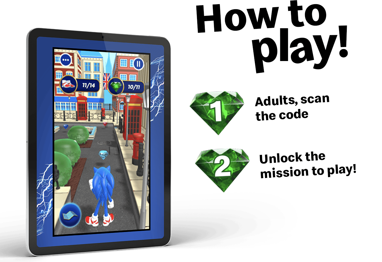 How to play! 1- Adults, scan the code | 2- Unlock the mission to play!