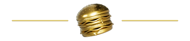 A gold burger icon sits on a red background with two gold lines either side, dividing the email