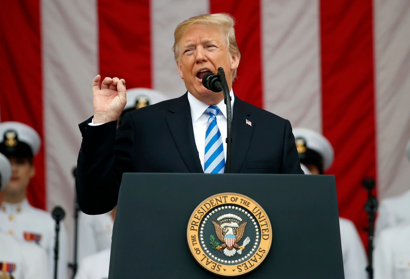 President Donald Trump speaks at Arlington National Cemetery