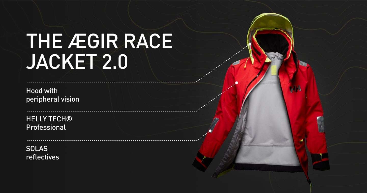 THE AEGIR RACE JACKET 2.0. Hood with peripheral vision. HELLY TECH Professional. SOLAS reflectives