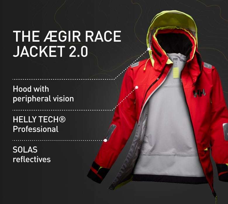 THE AEGIR RACE JACKET 2.0. Hood with peripheral vision. HELLY TECH Professional. SOLAS reflectives