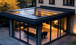 An aerial shot of an energy efficient conservatory at the rear of a property