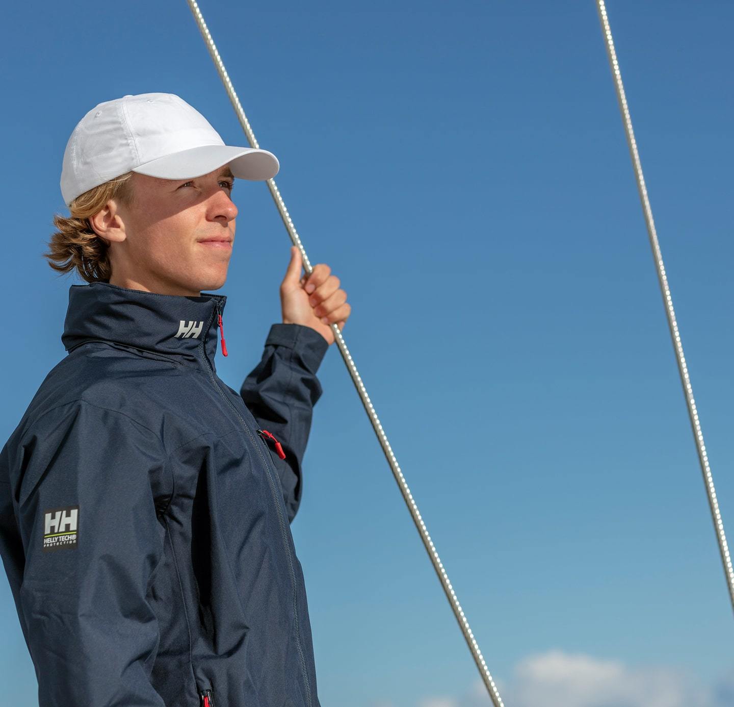 Man sailing in the Crew Jacket