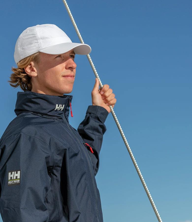 Man sailing in the Crew Jacket