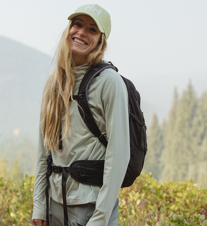 Woman in Helly Hansen backpack