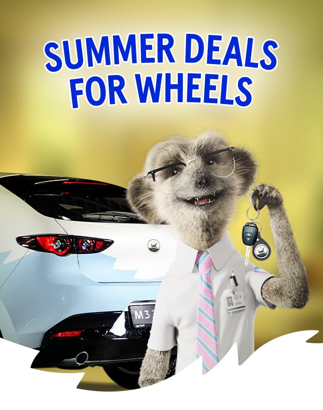SUMMER DEALS FOR WHEELS WITH A MEERKAT STOOD NEXT TO A CAR HOLDING A SET OF KEYS