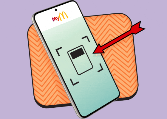 Animated GIF demonstrating how to scan a Property Code in the McDonald's app