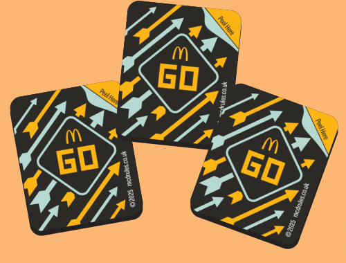 3 MONOPOLY Game Pieces being peeled to reveal 2 Instant Win prizes and 1 Property code