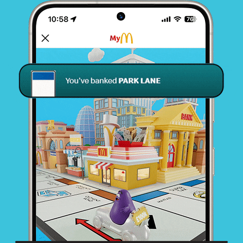 A screenshot from the McDonald's app showcasing how to bank your Property