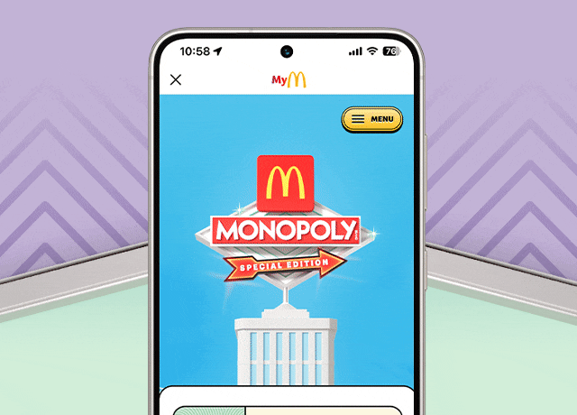 A screenshot from the McDonald's app showcasing the MONOPOLY game