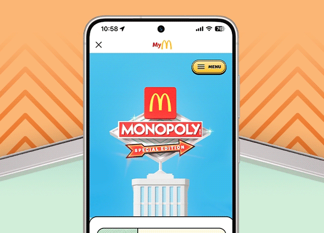 A screenshot from the McDonald's app showcasing the MONOPOLY game
