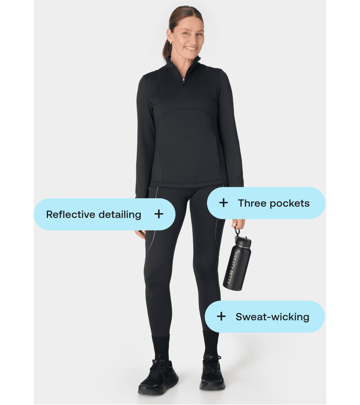 Reflective detailing, three pockets, sweat-wicking