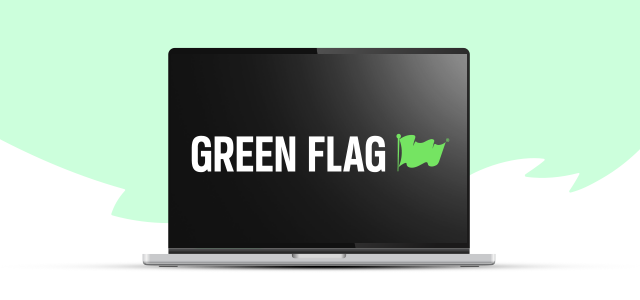 Green Flag logo on a laptop