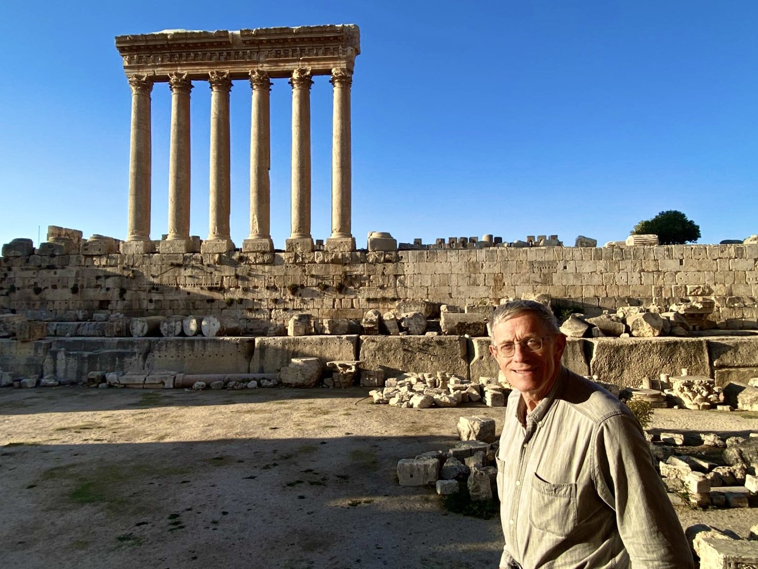 Simon Calder at the Temple of Bacchus in Baalbek, Lebanon 