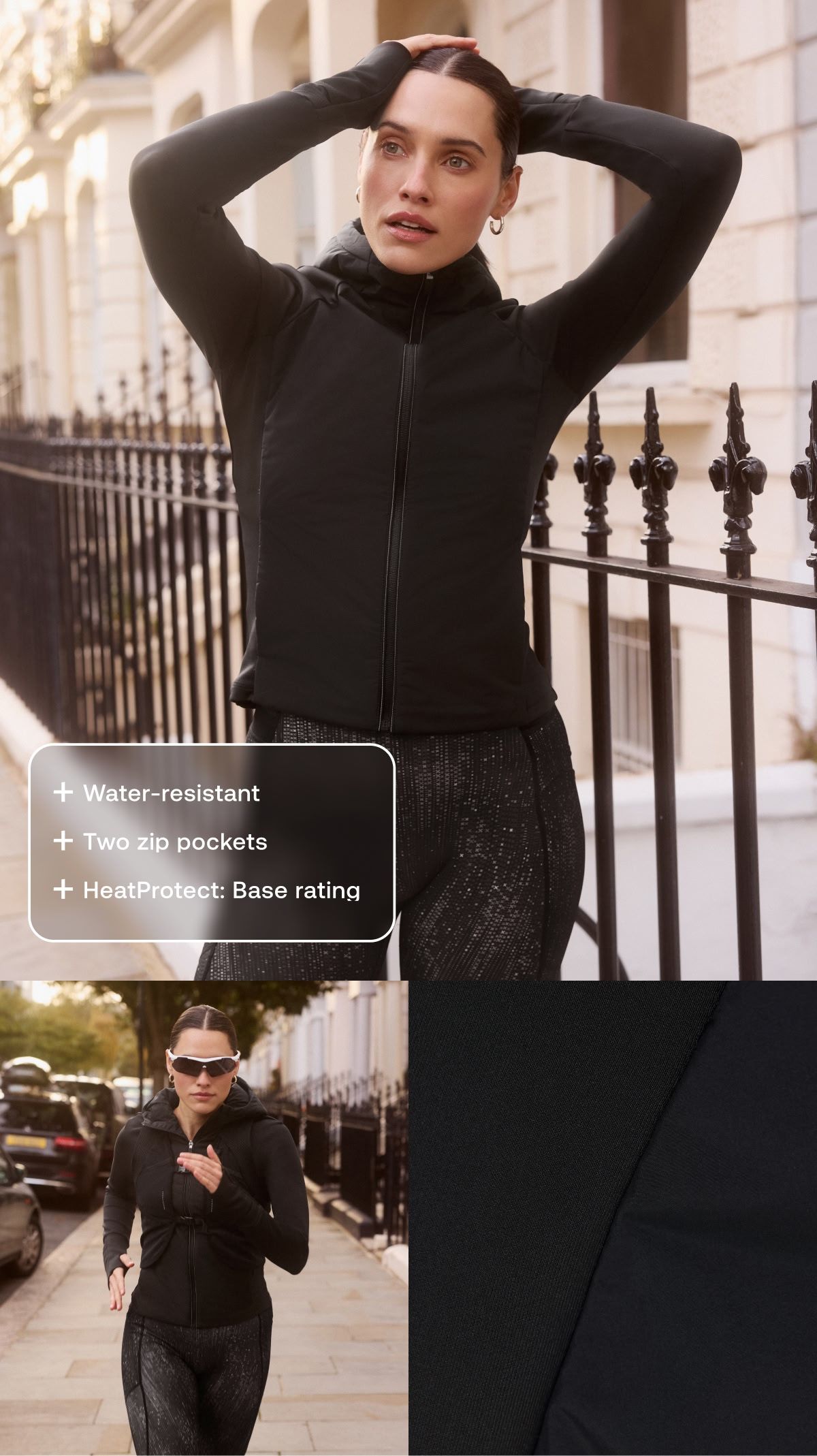Water-resistant | Two zip pockets | HeatProtect: Base rating