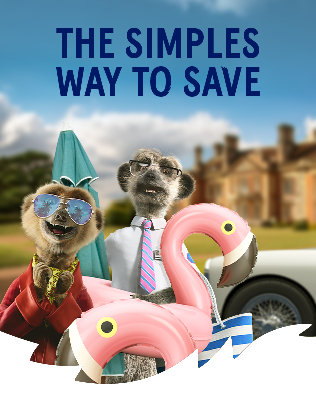 Aleksandr and Sergei beneath the message ‘The Simples Way to Save’, representing savings on car and travel insurance.