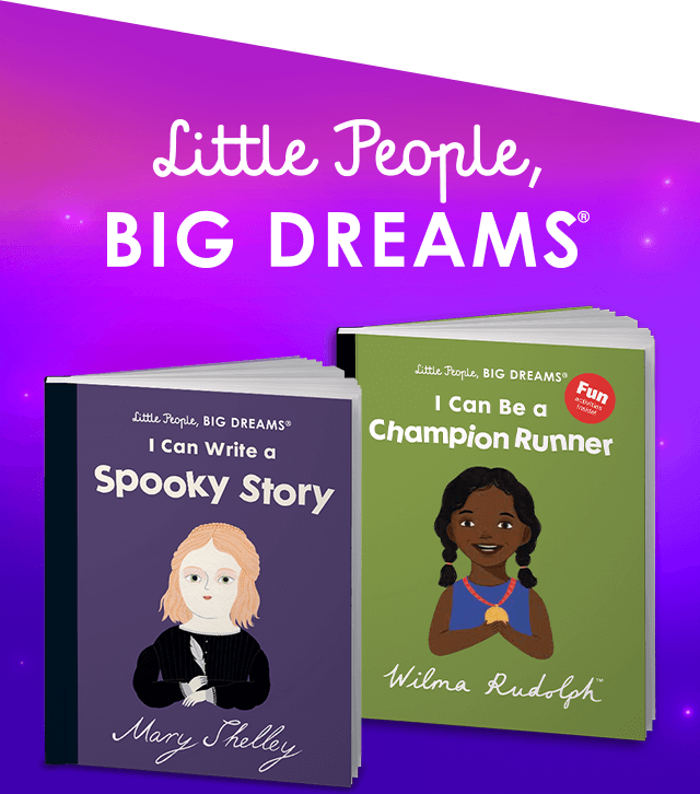 2 Book covers. Bold black text reads 'Little people BIG DREAMS'