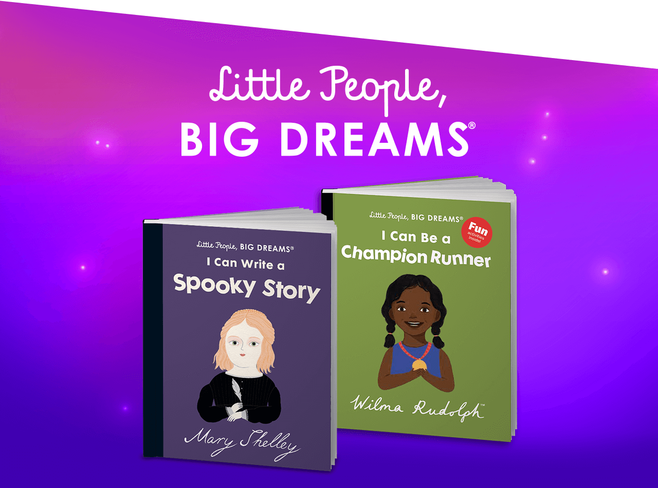 2 Book covers. Bold black text reads 'Little people BIG DREAMS'