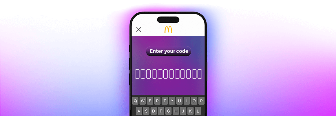 A screenshot of the 'Enter code' page in the McDonald's app.