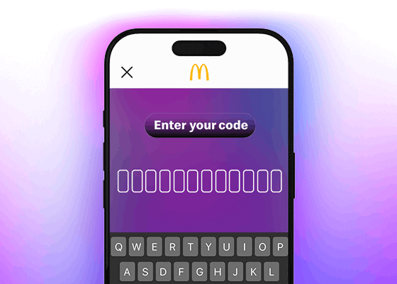 A screenshot of the 'Enter code' page in the McDonald's app.