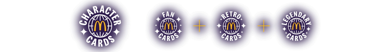 There are four types of cards: Character Cards, Fan Cards, Retro Cards, and Legendary Cards.