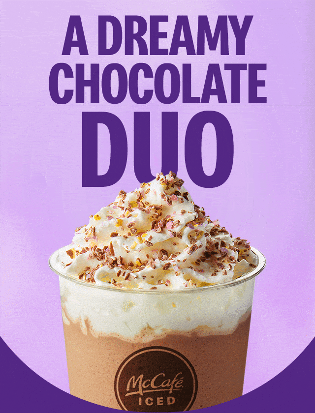 A delicious Cadbury Mini Eggs Frappe, bold text reads A DREAMY CHOCOLATE DUO