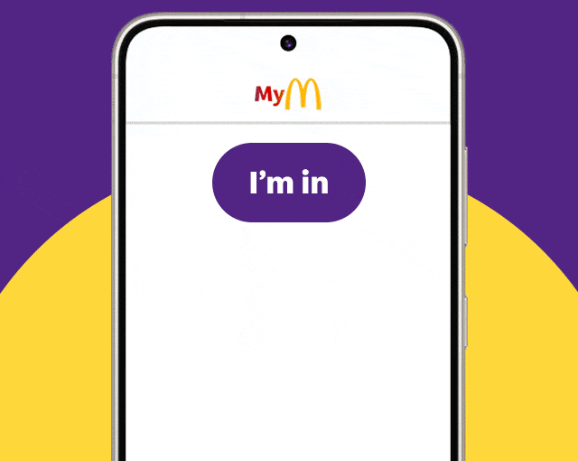A Mini Egg Frappe showin in app on a phone, Button text reads 'I'm In'