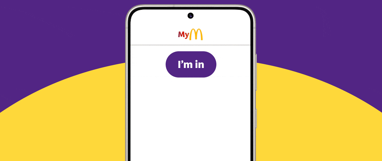 A Mini Egg Frappe showin in app on a phone, Button text reads 'I'm In'