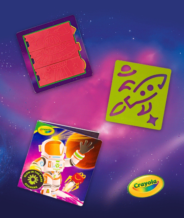 A sticker book, stamp, and stencil.