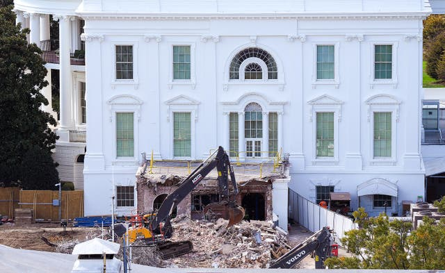 The demolished White House East Wing, site of Trump's planned ballroom