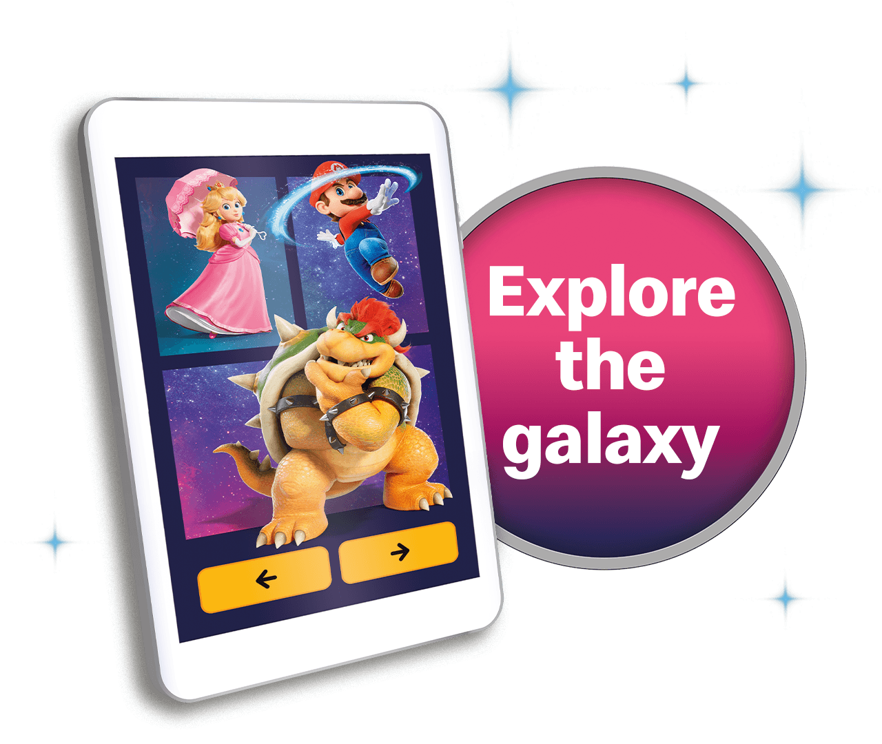 Super Mario characters on a tablet