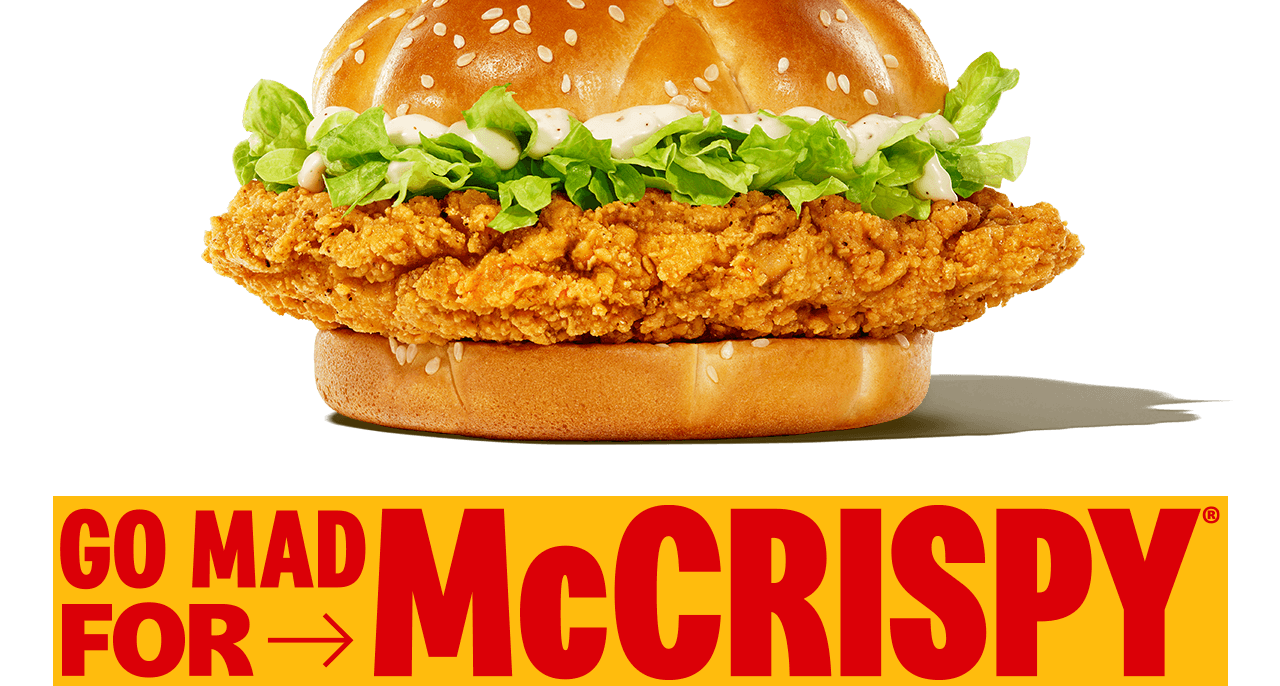 A McCripsy&reg;. Text underneath the image reads 'Go mad for McCrispy&reg;'.