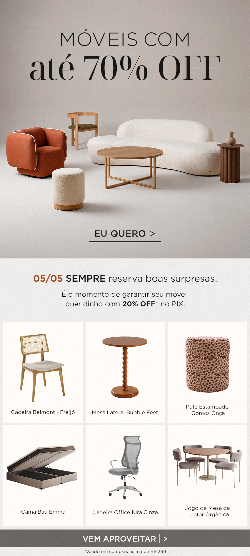 Móveis com até 70% off