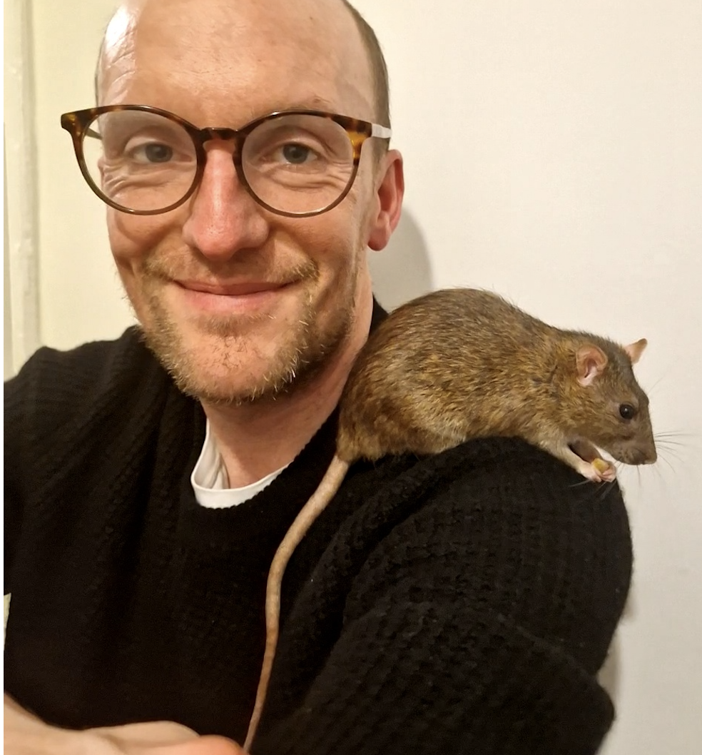 Joe Shute with his pet rat, Aggy