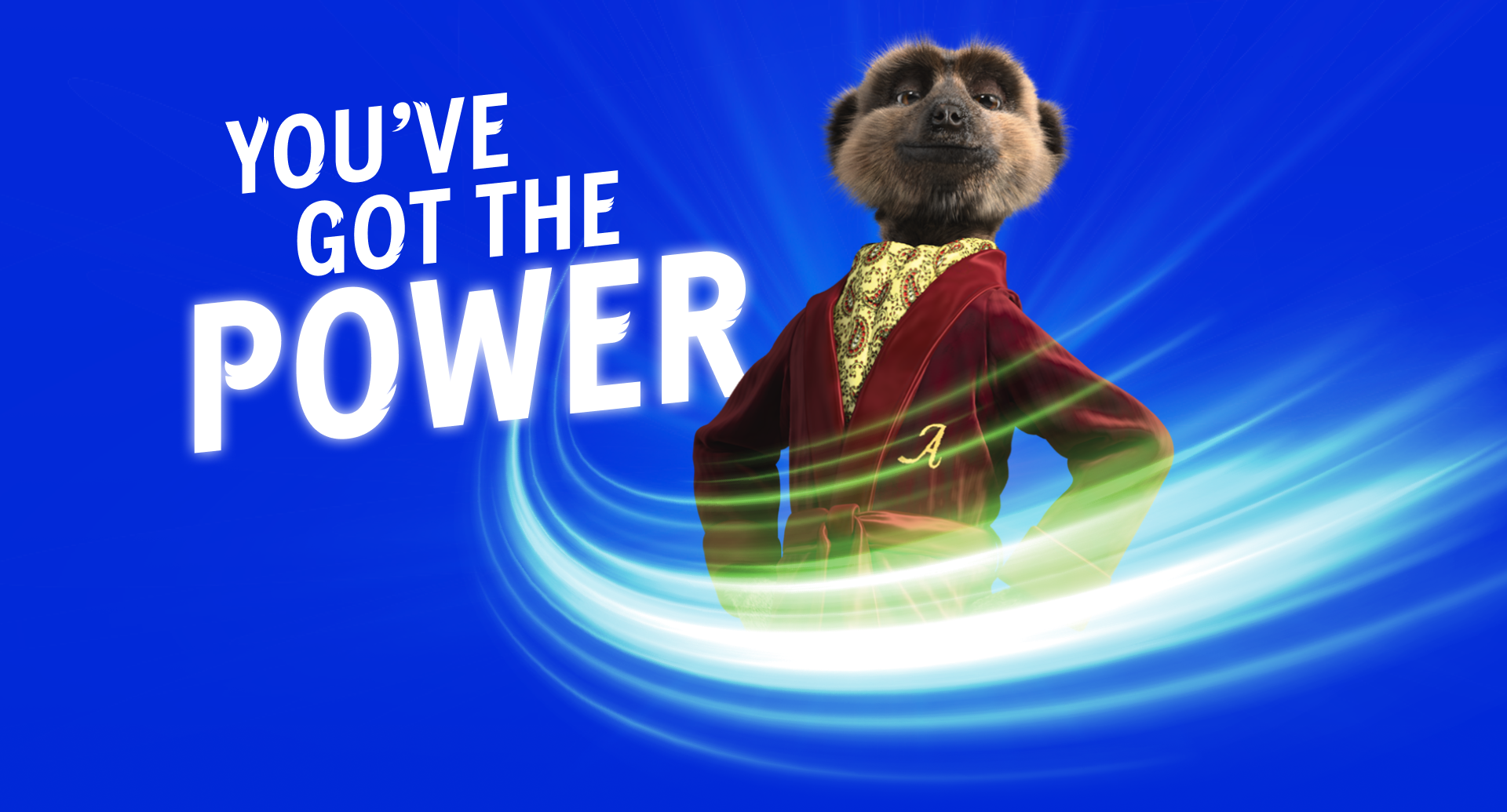YOU'VE GOT THE POWER. A MEERKAT WITH HIS HANDS ON HIS WAIST.