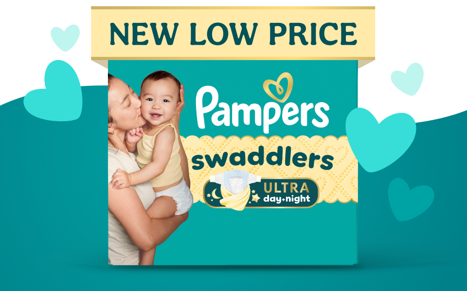 Under the title, “NEW LOW PRICE”, there’s a pack of Swaddlers Ultra. Teal doodle hearts emanate from the pack. 