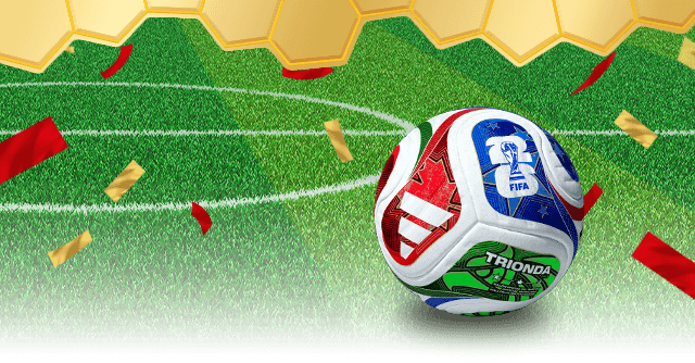 A close-up of the FIFA World Cup football on a football pitch