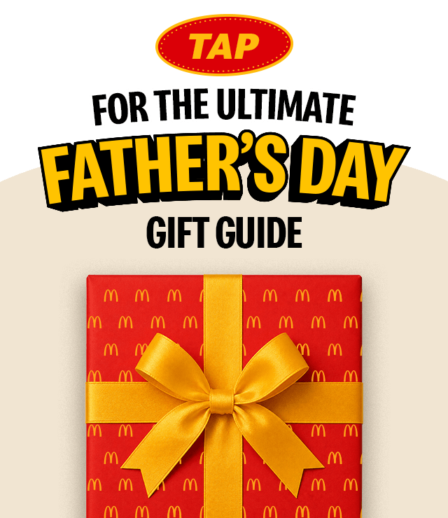 A wrapped present with text around the image reading 'Tap for the ultimate Father's Day gift guide'.
