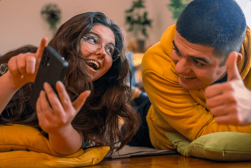 Connectors look at phone together