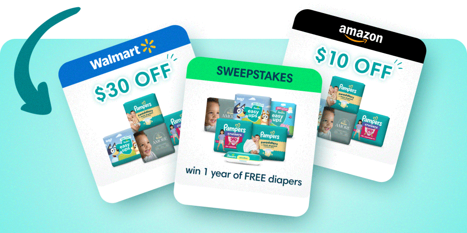 Various coupons available in the Pampers Rewards app.