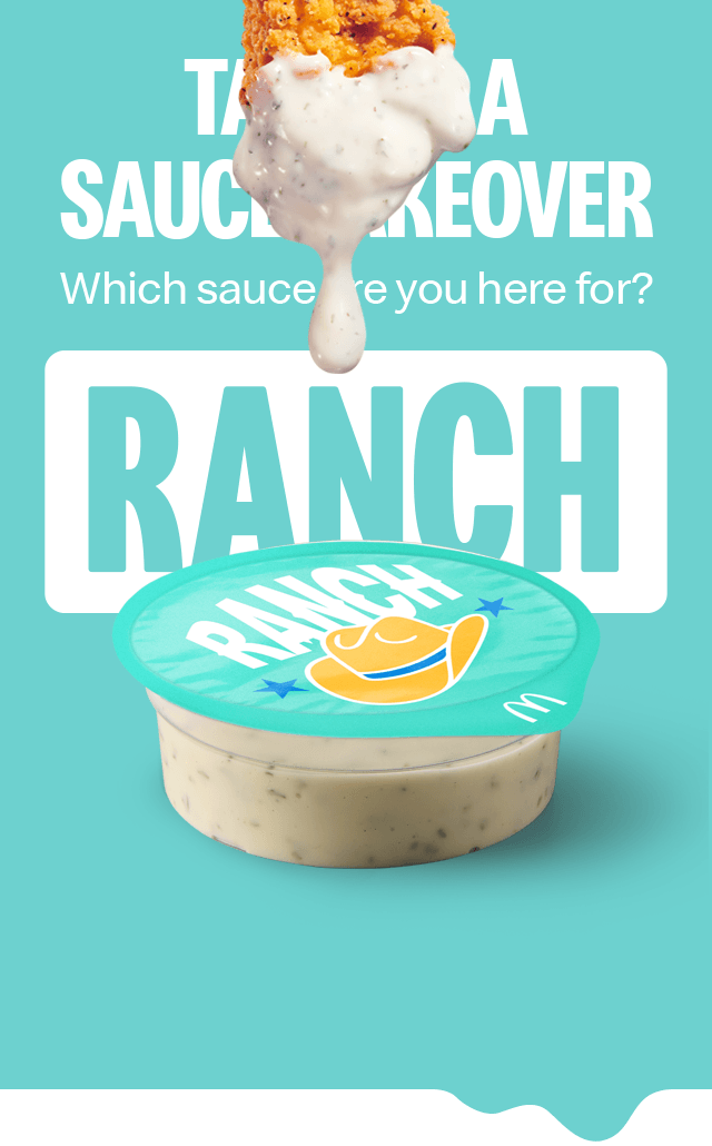 Tapping on the Ranch sauce turns the entire email blue with imagery showing a Chicken Select with Ranch sauce dripping off of it