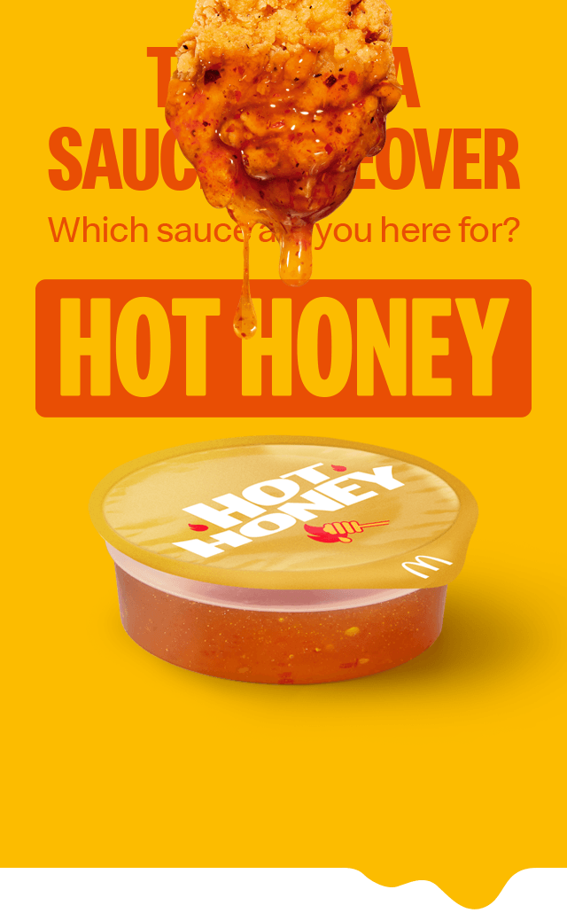 Tapping on the Hot Honey sauce turns the entire email yellow with imagery showing a Chicken Select with Hot Honey sauce dripping off of it