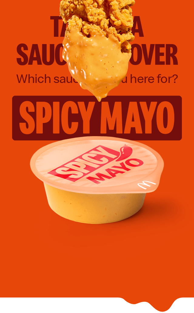 Tapping on the Spicy Mayo sauce turns the entire email orange with imagery showing a Chicken Select with Spicy Mayo sauce dripping off of it